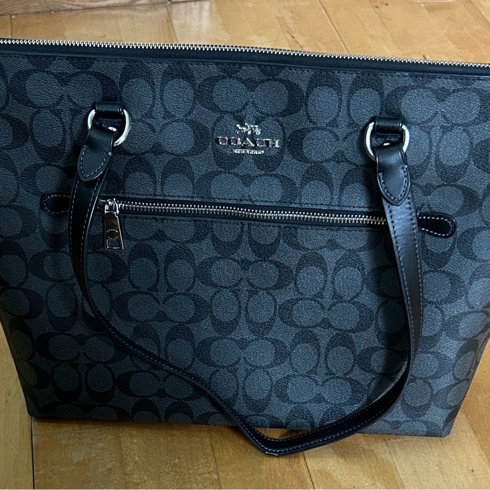Coach Gray and Black Signature Tote